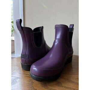LL Bean Women's 9 M Purple Rubber Wellies Pull On Rain Boots Ankle Chelsea Boot